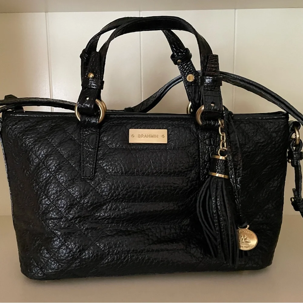 BRAHMIN BLACK MINI ASHER HEMLOCK MELBOURNE BAG - Picture 1 of 15